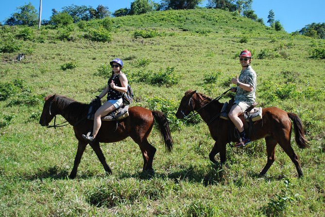 Mega Zip and Ride in Dominican Countryside - Horseback ride western style: hills, tropical plants, and a stream