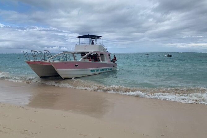 Private Party Boat with Slide and chicken skewers at Punta Cana - Cabo Engaño Snorkeling Stop and the Water Slide Moment