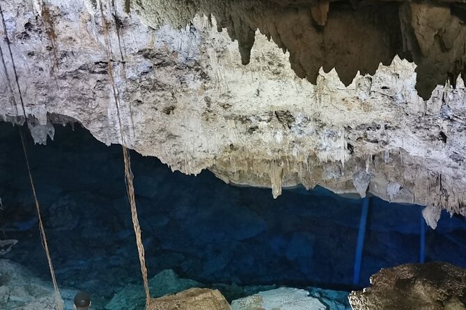 Snorkeling in the Cenotes of Bayahibe - Inside the cave: lamps, 25°C clear water, and limestone formations